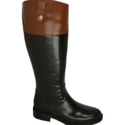 PieSanto Botas|Bota Alta De Estilo Montar En Piel De Tonos Combinados, Cremallera Y Horma De Ancho Especial Negro