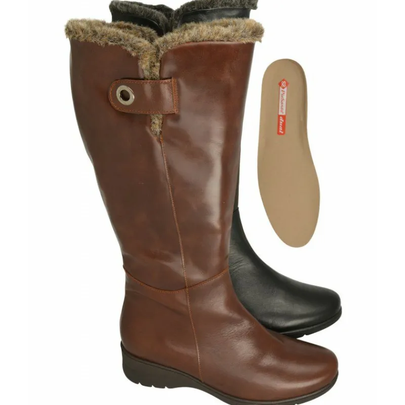 PieSanto Botas Cana Ancha|Bota De Cana De 43 Cm Y Pala Lisa, Cuello Lana Y Piso De Goma Con Planta De Descanso Extraible