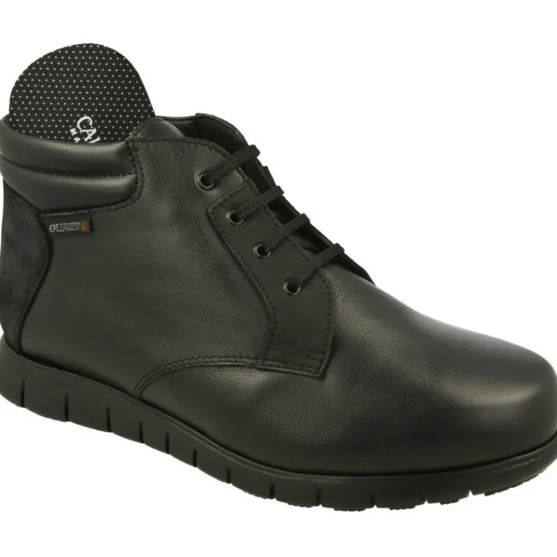 Calzamedi Botines|Botin Cordon De En Pala Lisa Con Piso Aligerado Y Planta De Descanso Extraible En Horma De Ancho 14 Negro