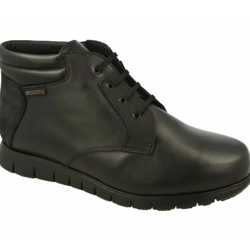 Calzamedi Botines|Botin Cordon De En Pala Lisa Con Piso Aligerado Y Planta De Descanso Extraible En Horma De Ancho 14 Negro