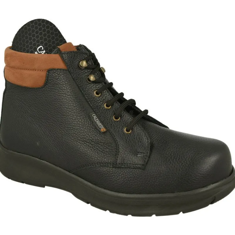 Calzamedi Botines|Botin De Cordones De En Pala Lisa Con Horma De Ancho 13, Piso De Cuna De Poliuretano Y Planta Extraible Negro