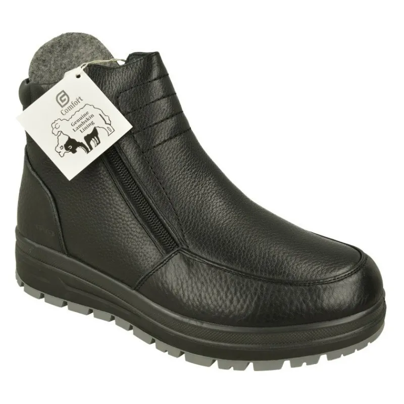 G Comfort Botines|Botin De Con Doble Cremallera Lateral Y Forro De Lana En Piel Impermeable Y Piso De Caucho Con Planta Extraible Negro