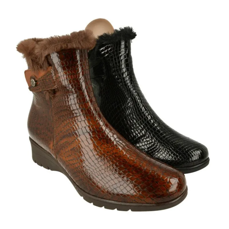 PieSanto Botines|Botin De En Piel Coco Charol Con Cuello Borreguillo, Piso De Cuna De Caucho Y Planta Descanso Extraible