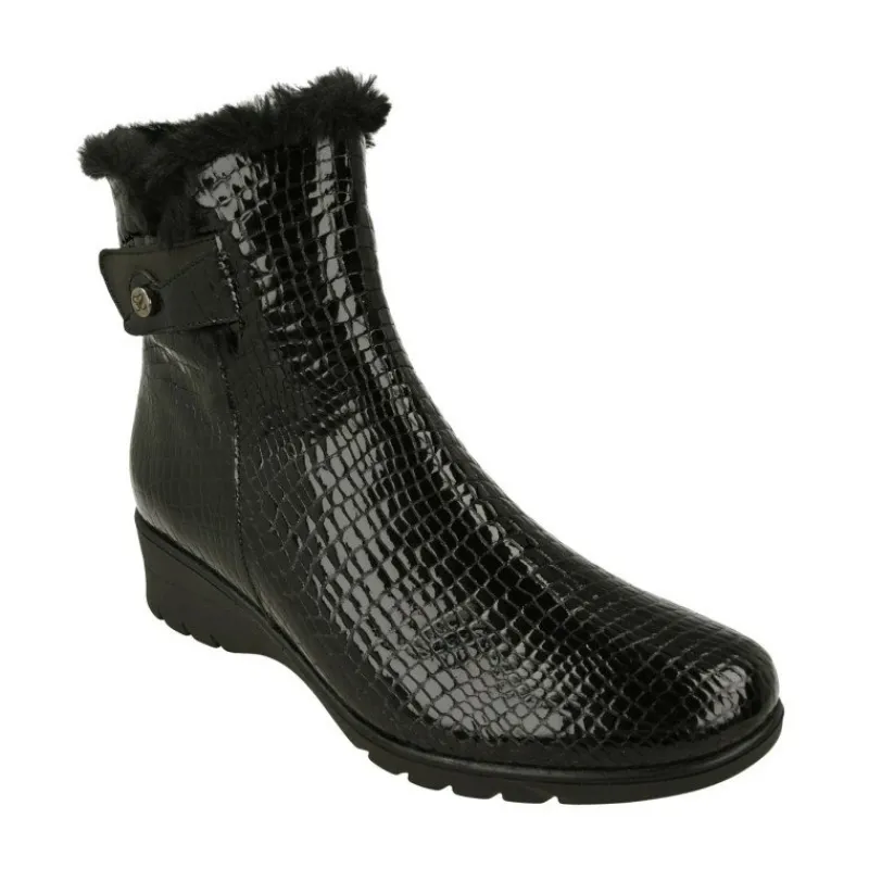 PieSanto Botines|Botin De En Piel Coco Charol Con Cuello Borreguillo, Piso De Cuna De Caucho Y Planta Descanso Extraible