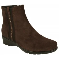 PieSanto Botines|Botin De En Piel Serraje Con Tira Lateral Elastica Con Pedreria Y Piso De Cuna De Goma Con Planta Extraible