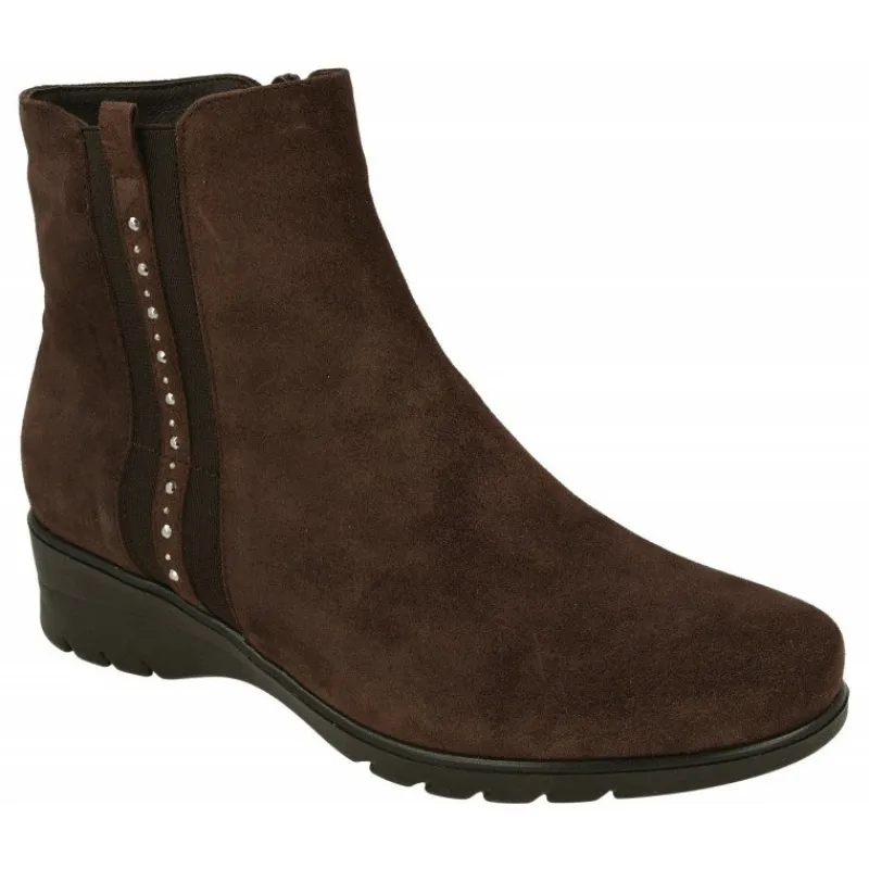 PieSanto Botines|Botin De En Piel Serraje Con Tira Lateral Elastica Con Pedreria Y Piso De Cuna De Goma Con Planta Extraible