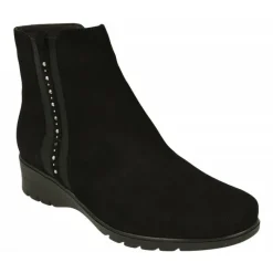 PieSanto Botines|Botin De En Piel Serraje Con Tira Lateral Elastica Con Pedreria Y Piso De Cuna De Goma Con Planta Extraible
