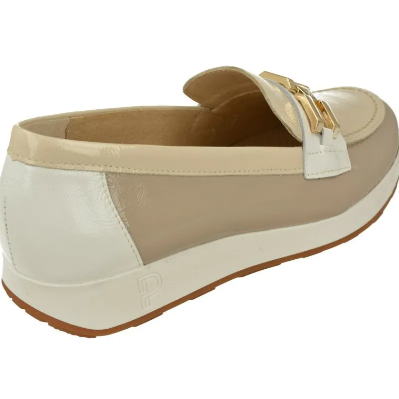 PITILLOS Zapatos De Vestir|Mocasin De En Piel Acharolada Combinada En Tonos Con Bande Estribo Metal Y Piso Y Plnata De Descanso Beige