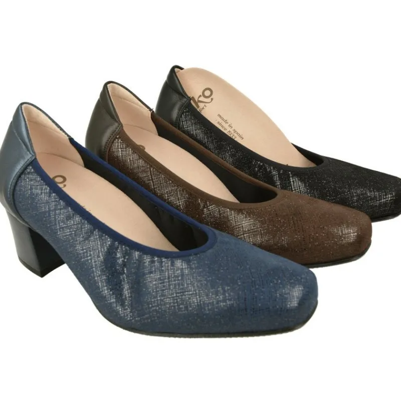 RIKO Zapatos Salon|Salon De Rico En Pala Lisa Y Piel Grabada Elastica, Escote Redondo Con Elastico Al Hueco Y Tacon Forrada De 5 Cm