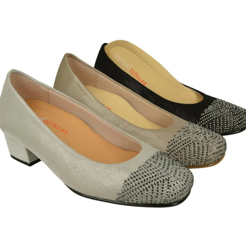 Doctor Cutillas Zapatos Salon|Salon De Tacon De Puntera Recta Con Pedreria Y Tejido Elastico Adaptable Con Planta Movible