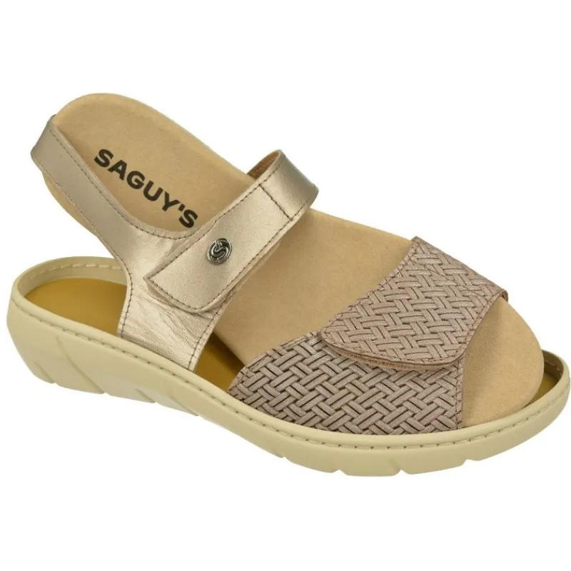 Calzamedi Sandalias|Sandalia De Con Doble Tira De Velcro Y Pala Grabada. Planta Anatomica Extraible Y Piso De Amortiguacion Taupe