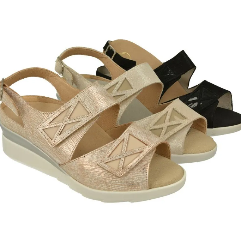 Calzamedi Sandalias|Sandalia De Con Doble Tira De Velcro Ajustable, Piel Brillos Y Planta Anatomica Con Cazoleta Para Plantillas