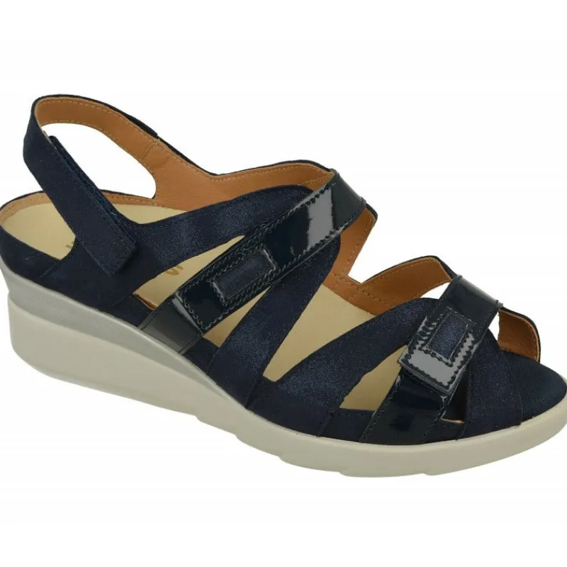 Calzamedi Sandalias|Sandalia De De Tiras Cruzadas Con Ajuste Por Velcro En Piel Combinada Con Charol, Planta Extraible Con Doble Cazoleta