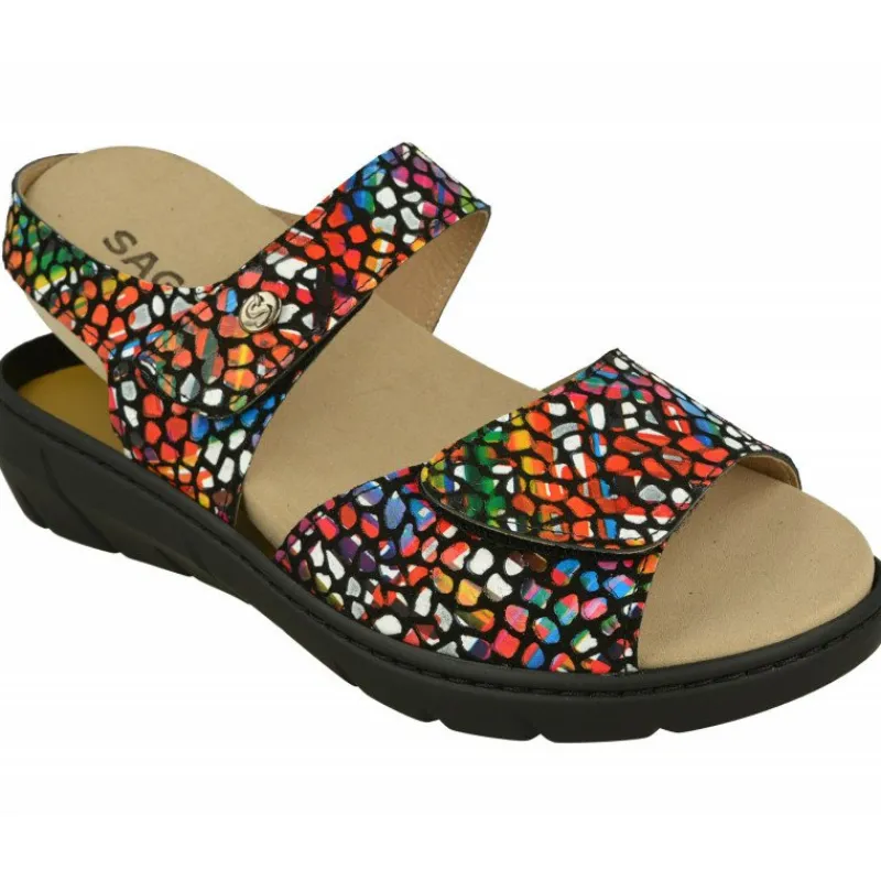 Calzamedi Sandalias|Sandalia De En Piel Vidriera Con Doble Tira De Velcro Ajustable Y Planta De Descanso Movible. Negro