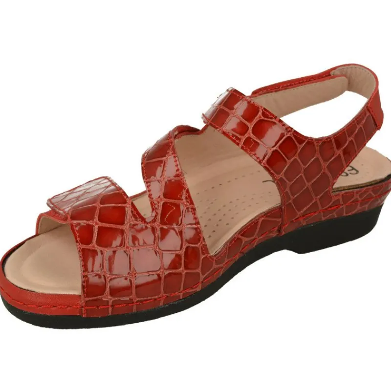 Comfort Class Sandalias|Sandalia De (Essential)Ajuste Por Velcro En Piel Coco Charol Grabado, Planta Anatomica Extraible.