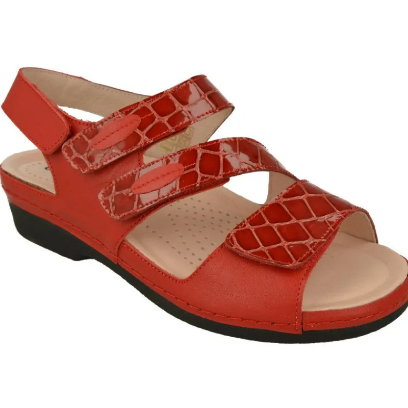 Comfort Class Sandalias|Sandalia De (Essential)Ajuste Por Velcro En Piel Coco Charol Grabado, Planta Anatomica Extraible.