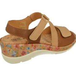 Comfort Class Sandalias|Sandalia De En Piely Nobuck Combinada Con Tiras Cruzadas De Velcro Ajustable Y Cuna Alta Estampada Flores