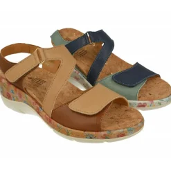 Comfort Class Sandalias|Sandalia De En Piely Nobuck Combinada Con Tiras Cruzadas De Velcro Ajustable Y Cuna Alta Estampada Flores