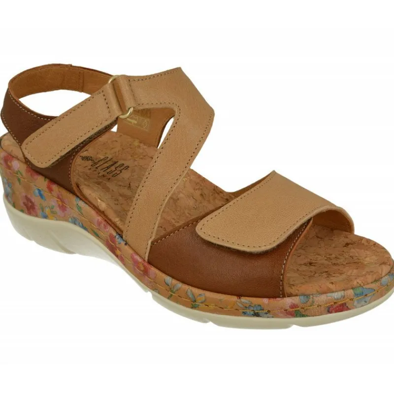 Comfort Class Sandalias|Sandalia De En Piely Nobuck Combinada Con Tiras Cruzadas De Velcro Ajustable Y Cuna Alta Estampada Flores