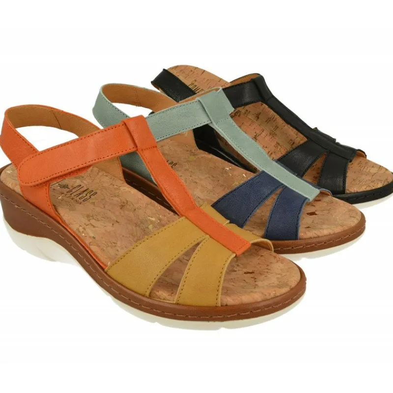 Comfort Class Sandalias|Sandalia De De Tiras Cruzadas Combinadas, Planta Anatomica Extraible Y Cuna De Poliuretano Forrada Cuero