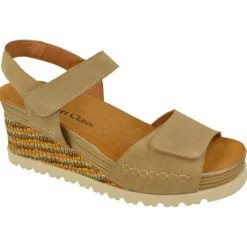 Comfort Class Sandalias|Sandalia De En Piel Serraje Con Doble Tira Ajustable De Velcro Y Cuna Alta Forrada En Tejido. Planta De Descanso E