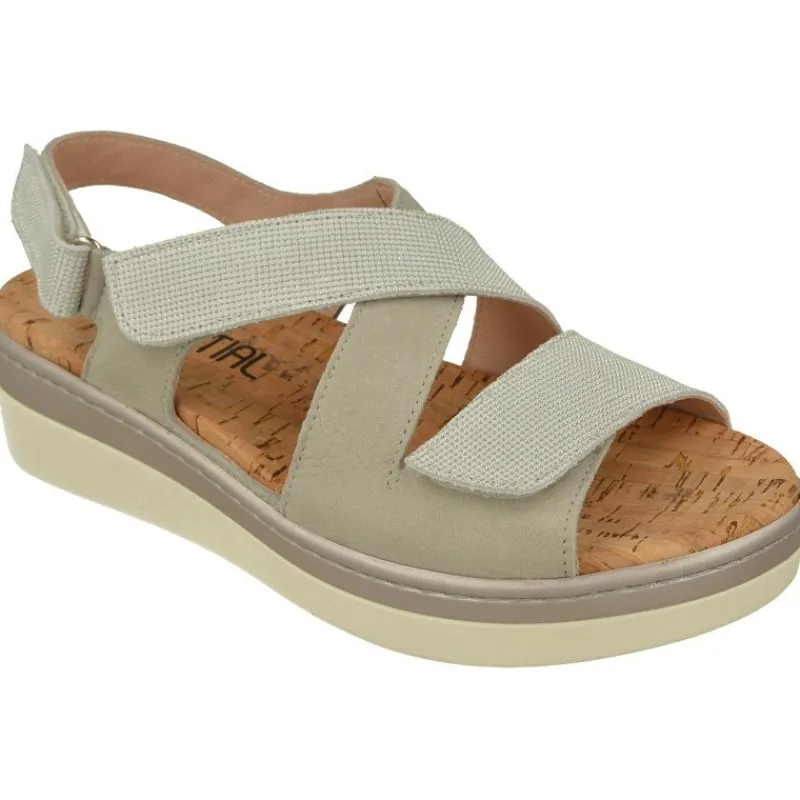 Comfort Class Sandalias|Sandalia De (Essential) De Tiras Cruzadas Con Velcros Ajustables Combinada En Piel Y Tejido, Planta Anatomica Hielo