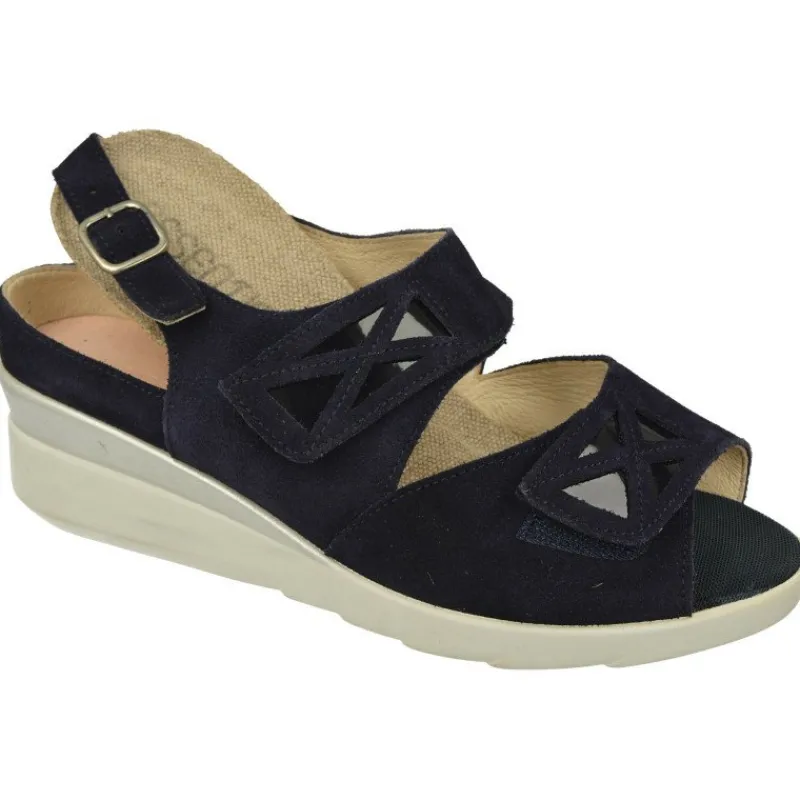 Comfort Class Sandalias|Sandalia De (Essential) Con Doble Tira De Velcro Ajustable En Piel Nobuck Y Planta Extraible, Piso De Cuna Ligera Marino