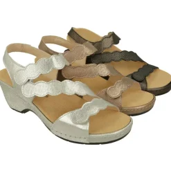Comfort Class Sandalias|Sandalia De En Piel Grabada Metal Con Ajuste Triple Velcro, Cuna Alta Forrada Y Planta De Descanso Extraible