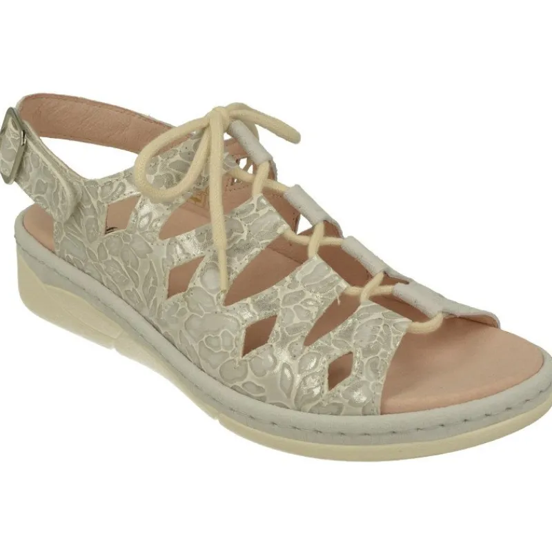 Comfort Class Sandalias|Sandalia De Acordonada Extra Ancha En Piel Grabada, Piso De Poliuretano Y Planta Anatomica Extraible