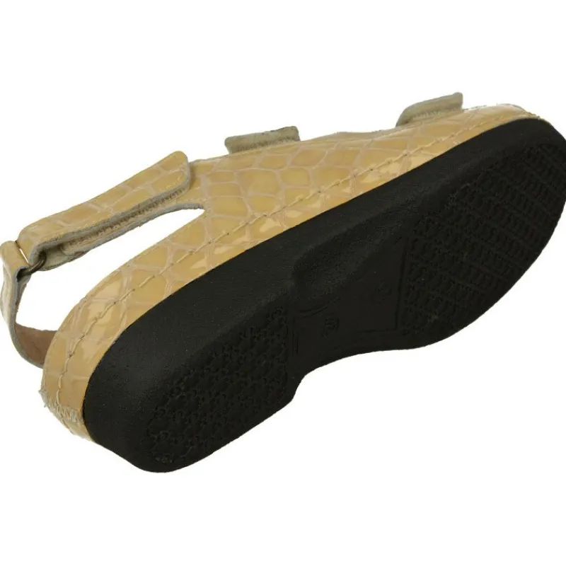 Comfort Class Sandalias|Sandalia De (Essential) En Piel Grabada Charol Con Triple Tira Ajustable De Velcro Y Con Piso De Poliuretano Beige