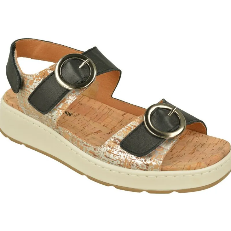Comfort Class Sandalias|Sandalia De Con Doble Tira De Velcro Con Hebillas. Piel Combinada Con Planta Anatomica Extraible Corcho