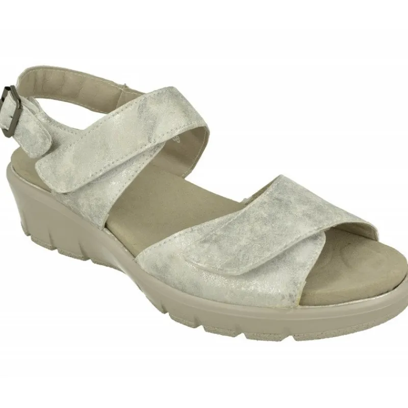 G Comfort Sandalias|Sandalia De En Piel Metalizada, Planta Anatomica Movible Y Doble Ajuste De Tiras De Velcro Con Piso Poliuretano