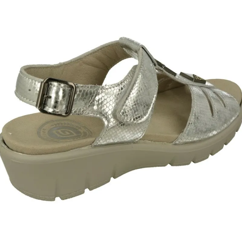 G Comfort Sandalias|Sandalia De En Piel Metalizada Con Tira De Pedreria Y Ajuste Por Velcro Con Piso De Cuna Y Planta Anatomica