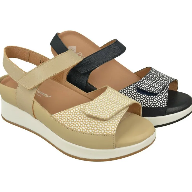 PieSanto Sandalias|Sandalia De Con Doble Ajuste De Velcro En Piel Combinada Con Topos Especial Para Plantillas Con Petaca Delantera Que Im