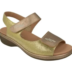 PieSanto Sandalias|Sandalia De Con Doble Tira De Velcro Ajustable En Piel Metalizada, Planta Anatomica Extraible Y Piso De Poliuretano