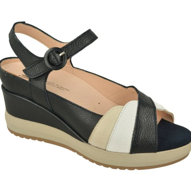 RIKO Sandalias|Sandalia De Rico En Piel Combinada Gamas Beige Con Tira Ajustble Al Tobillo, Planta Anatomica Extraible Y Cuna Forrada Al Tono V