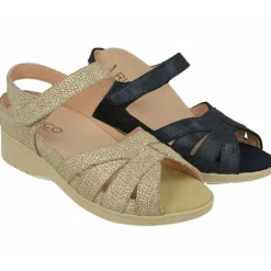 RIKO Sandalias|Sandalia De Rico En Piel Grabada Con Pala De Tiras Y Velcro Ajustable, Planta De Descanso Especial Para Plantillas