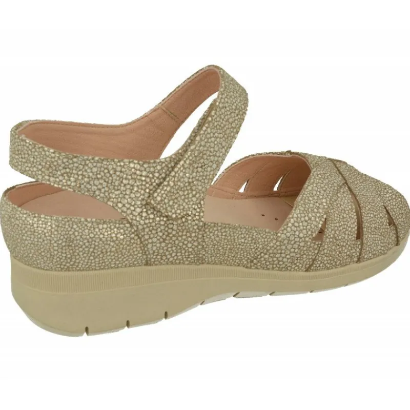 RIKO Sandalias|Sandalia De Rico En Piel Grabada Con Pala De Tiras Y Velcro Ajustable, Planta De Descanso Especial Para Plantillas