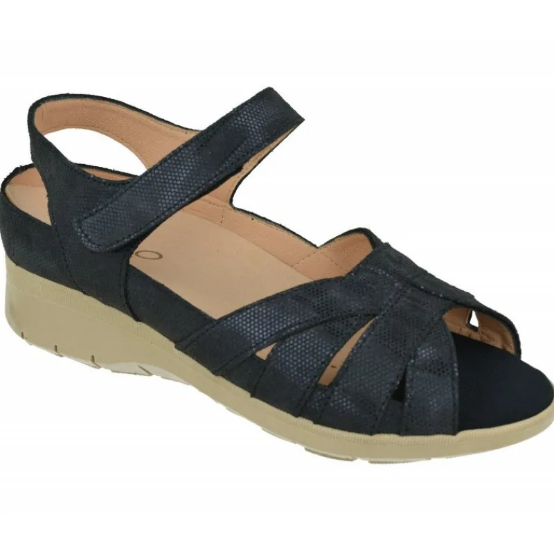 RIKO Sandalias|Sandalia De Rico En Piel Grabada Con Pala De Tiras Y Velcro Ajustable, Planta De Descanso Especial Para Plantillas