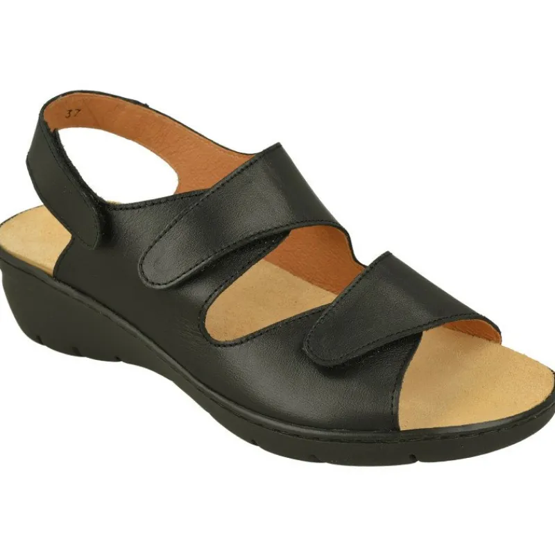 Comfort Class Sandalias|Sandalia De Triple Velcro De Con Piso Aligerado Combinada En Charol Y Grabado Con Planta De Descanso