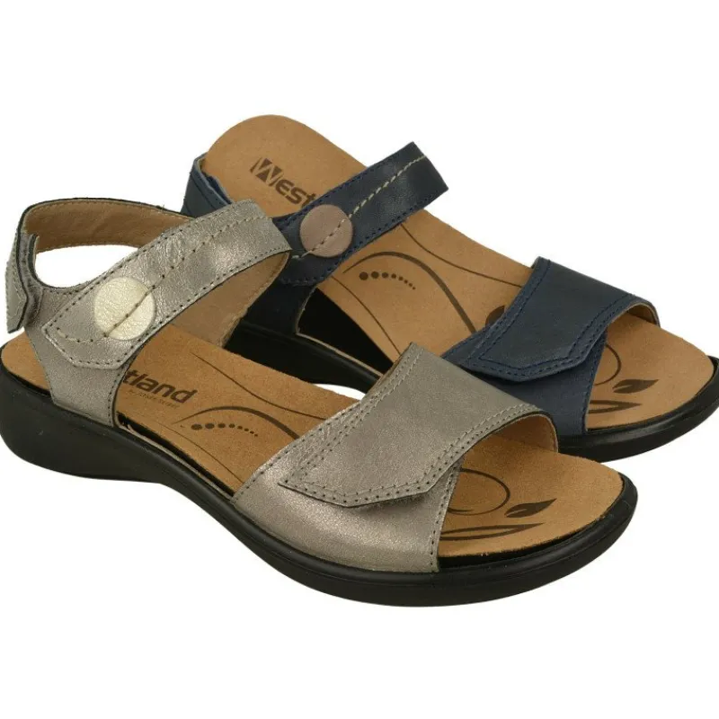 WESTLAND BY JOSEF SEIBEL antes ROMIKA Sandalias|Sandalia De Wesland Con Doble Tira Ajustable De Velcro En Piel Vacuna Con Planta De Descanso Extraible Y Piso De Poliuretano