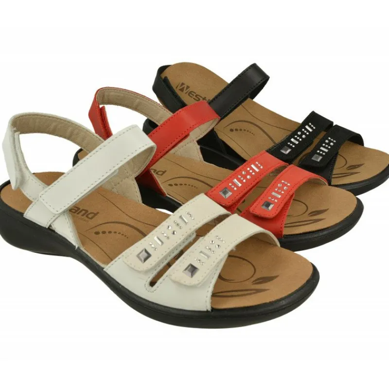 WESTLAND BY JOSEF SEIBEL antes ROMIKA Sandalias|Sandalia De Westland Antes Romika En Piel Estampada Con Triple Ajuste De Velcro, Planta De Descanso Extraible Y Piso De Caucho