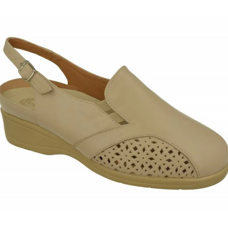 Calzamedi Zapatos Para Pies Delicados|Talon Abierto De En Piel Picada Con Pala Abotinada Y Elasticos, Planta De Descanso Extraible Y Horma De Ancho Especial