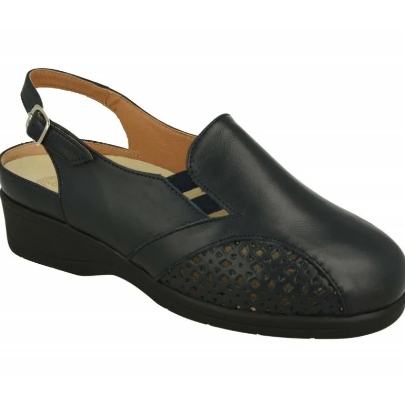 Calzamedi Zapatos Para Pies Delicados|Talon Abierto De En Piel Picada Con Pala Abotinada Y Elasticos, Planta De Descanso Extraible Y Horma De Ancho Especial