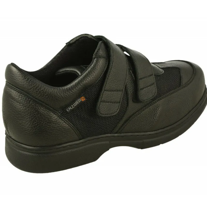 Calzamedi Velcros|Velcro De Con Doble Velcro Ajustable Combinado Piel Y Tejido Con Piso Y Planta De Descanso En Horma De Ancho Especial Negro