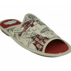 Cosdam Chinelas|Zapatilla Chinela De De Puntera Abierta En Lona Estampada Con Planta Y Piso Biorelax Burdeos