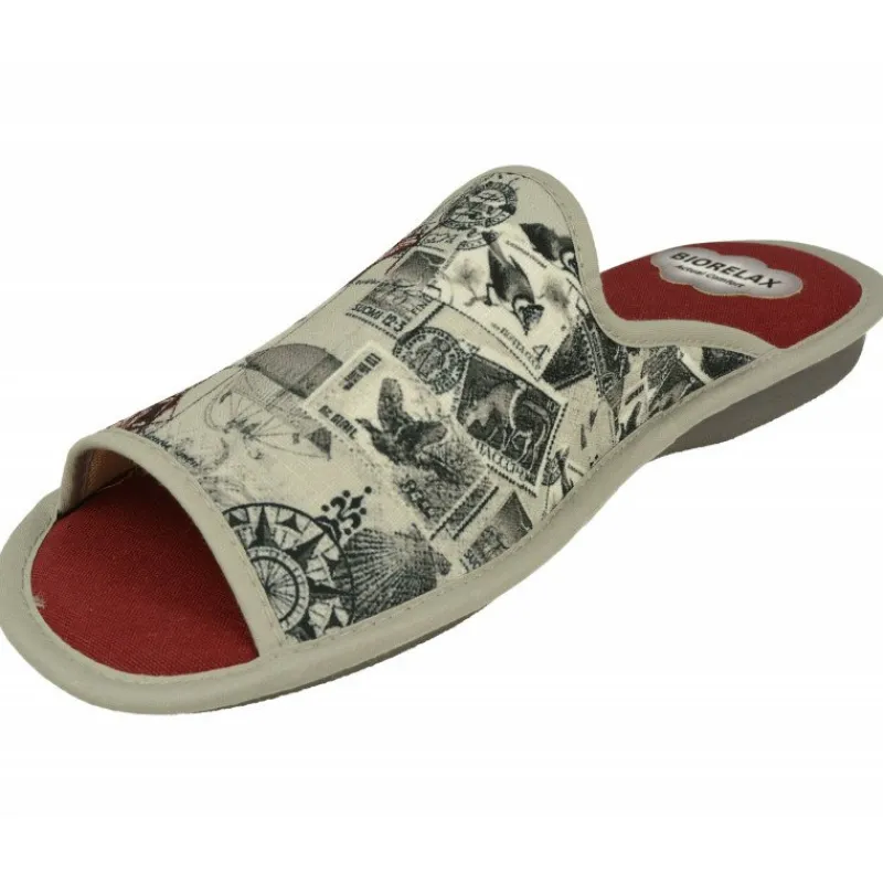 Cosdam Chinelas|Zapatilla Chinela De De Puntera Abierta En Lona Estampada Con Planta Y Piso Biorelax Burdeos