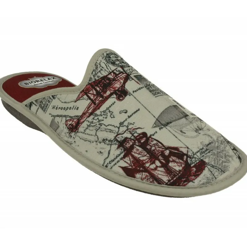 Cosdam Chinelas|Zapatilla Chinela De Biorelax Con Piso De Amortiguacion Y Tejido Estampado De Lona De Algodon Burdeos
