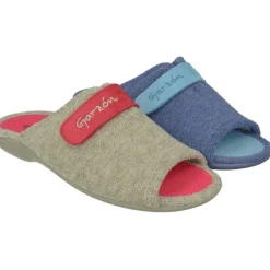 Garzon Chinelas|Zapatilla Chinela De En Toalla De Algodon Con Ajuste Por Tira De Velcro, Piso De Caucho Y Horma De Ancho Especial