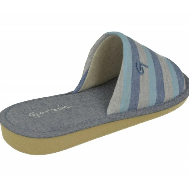 Garzon Chinelas|Zapatilla Chinela De Con Estampado Rayas En Lona De Algodon Y Piso Microporoso Aligerado Azulon
